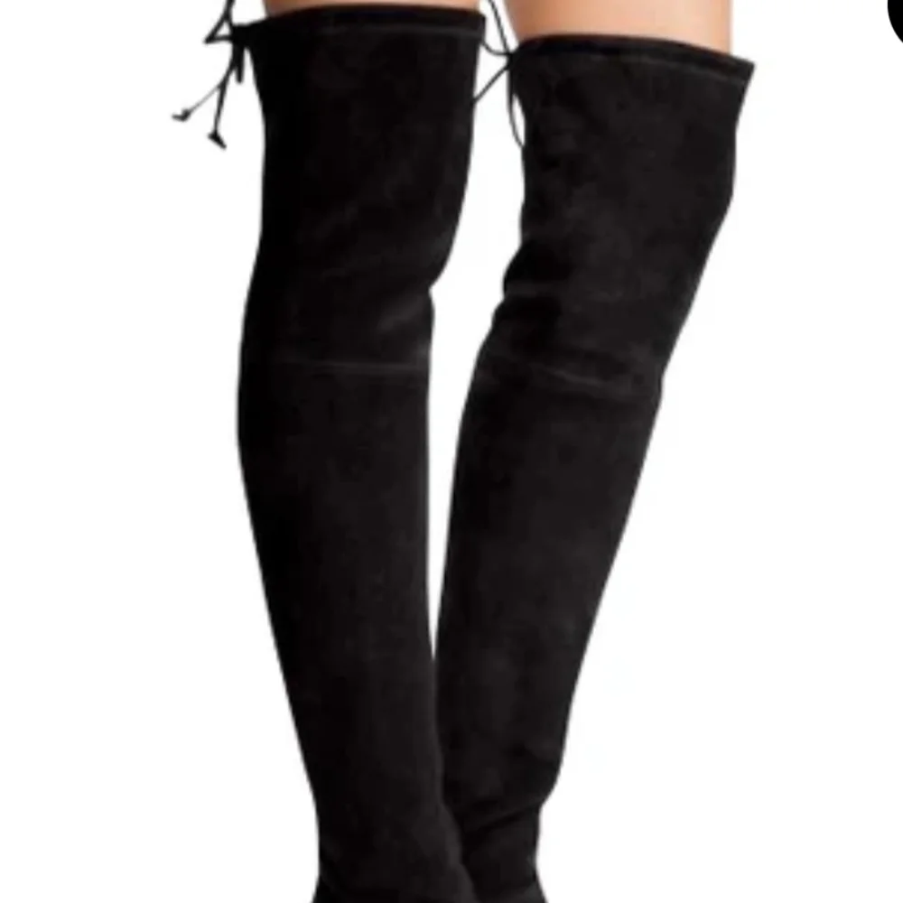 Stuart Weitzman Black Over-the-Knee Suede Tiemodel Almond Toe Womens Boots 9 EUC
